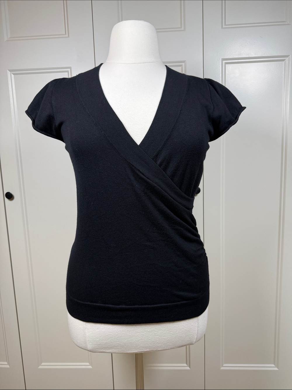 Maurices Black Faux-Wrap Short Sleeve Sweater Size XL